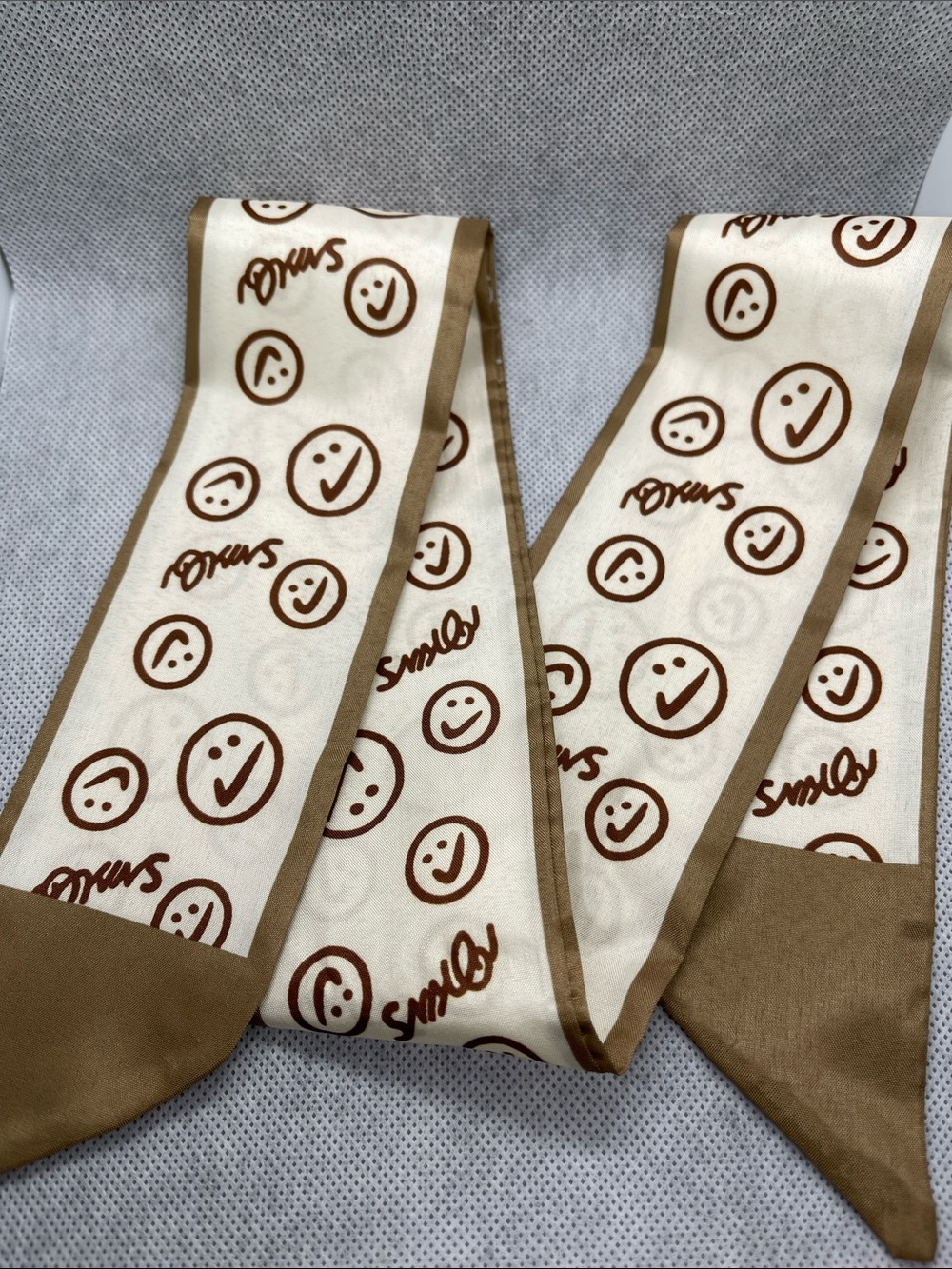 Cream & Brown Smiley Print Twilly Scarf